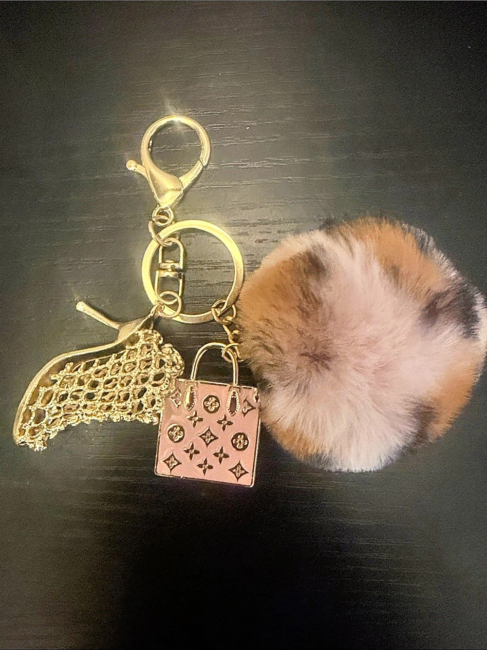Inspired Pink & Gold Charm Keychain